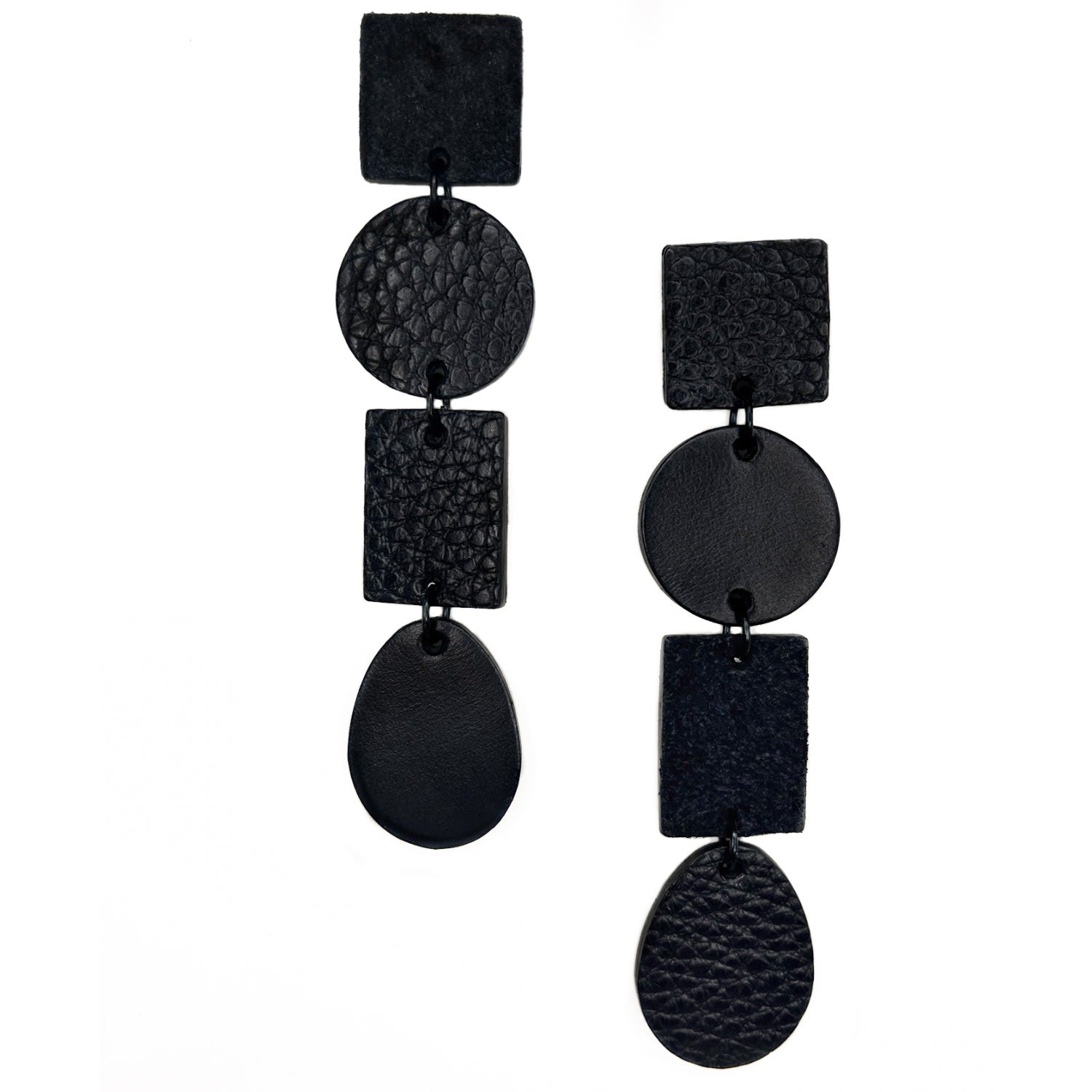 Mixed Texture Leather Drop Earrings