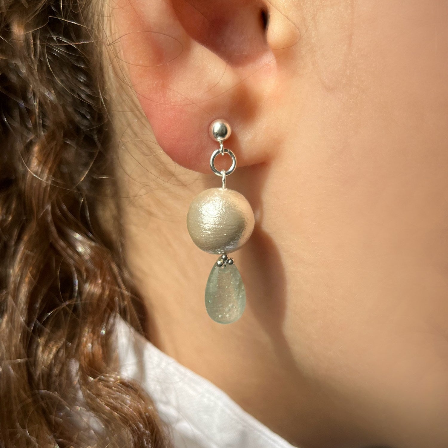 Miyuki Pearl Dangle Earrings Emerald