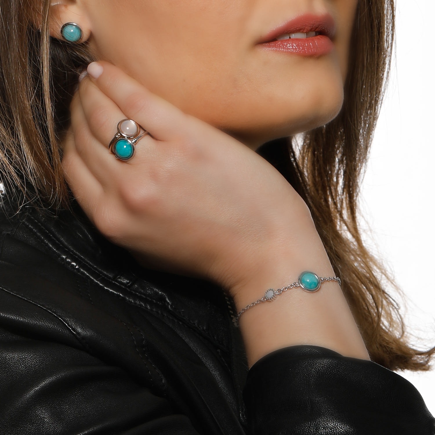 Satellite Sterling Silver Amazonite & Opal Bracelet