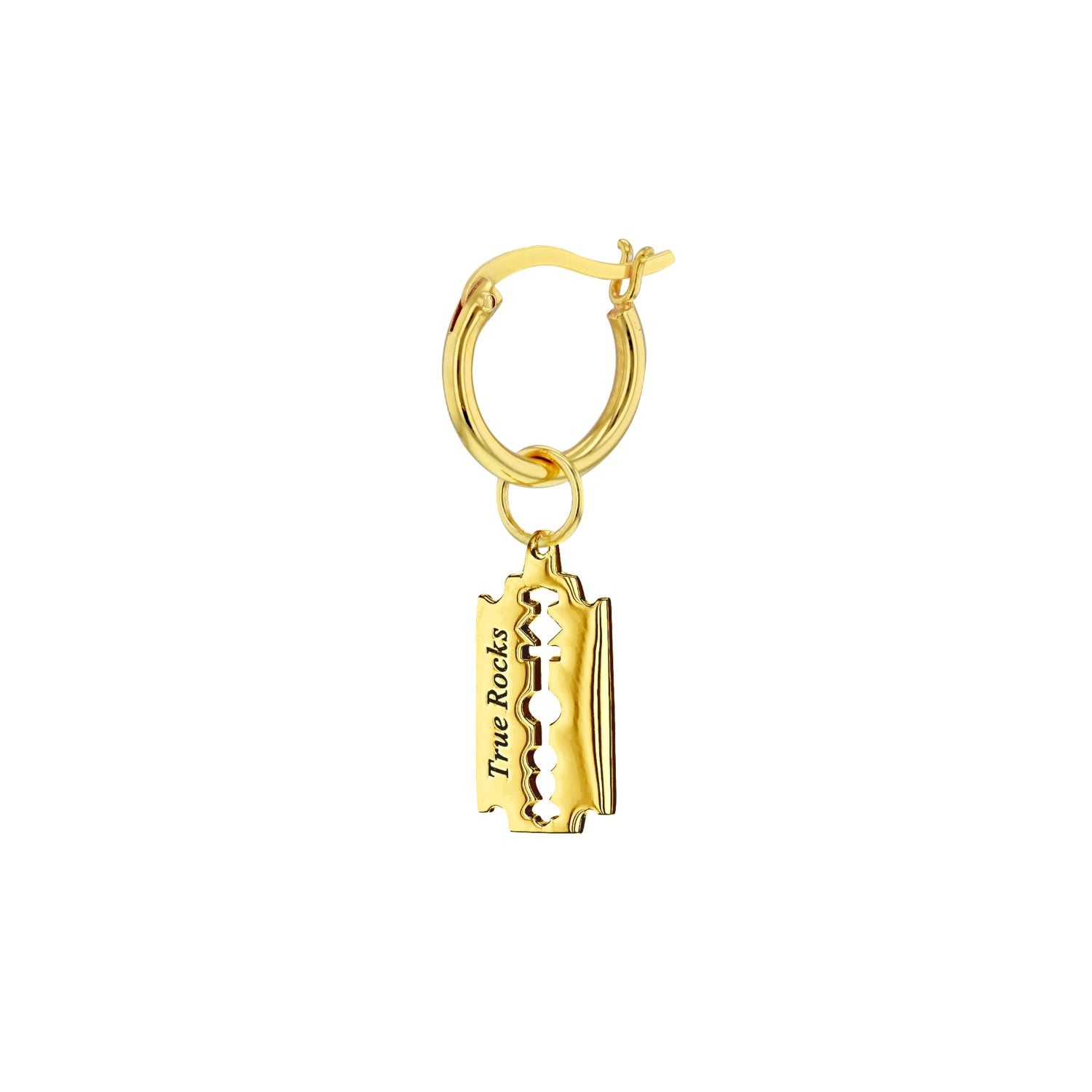 18Kt Gold Plated Mini Razorblade Charm On Gold Hoop