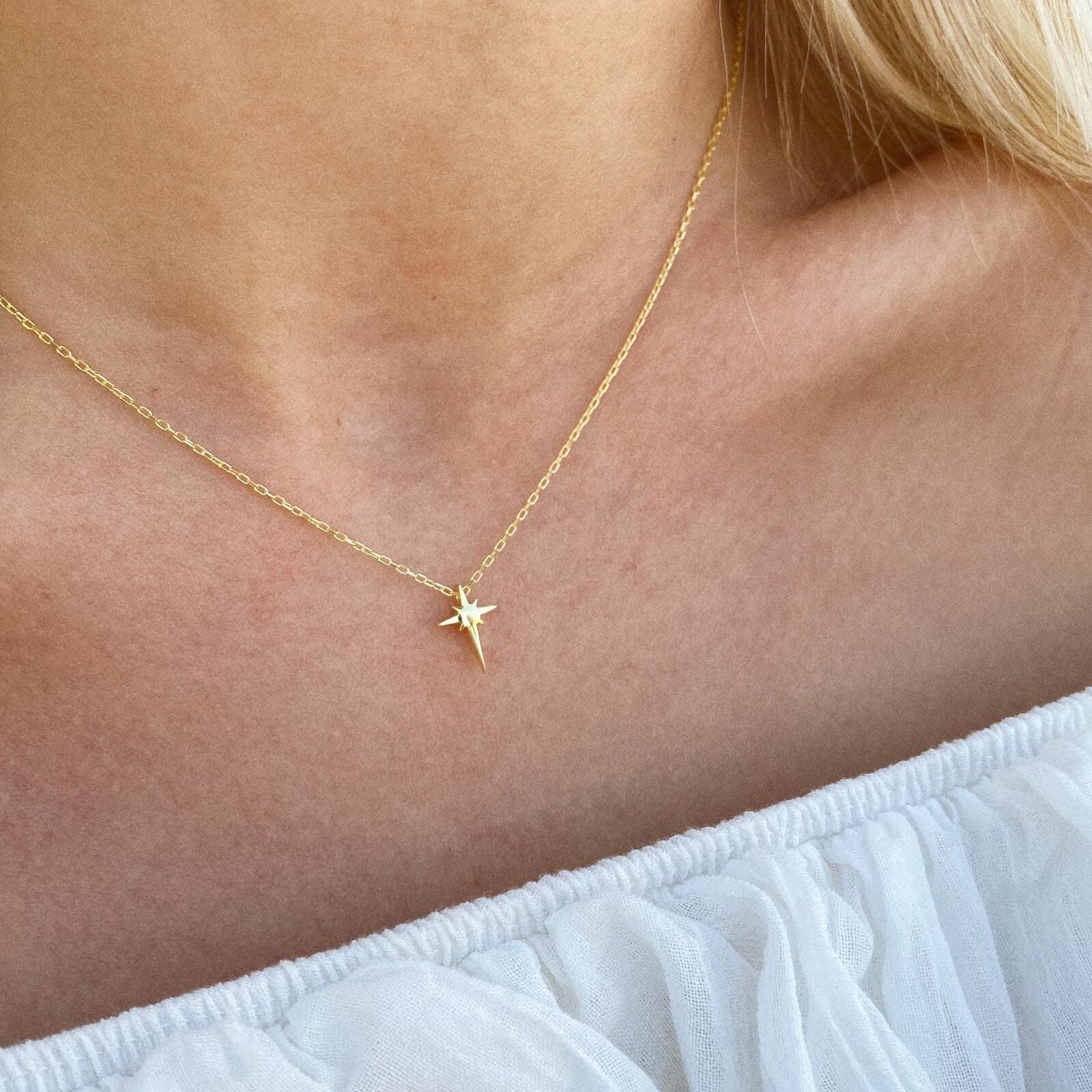 Single Star Sterling Silver Necklace - Gold
