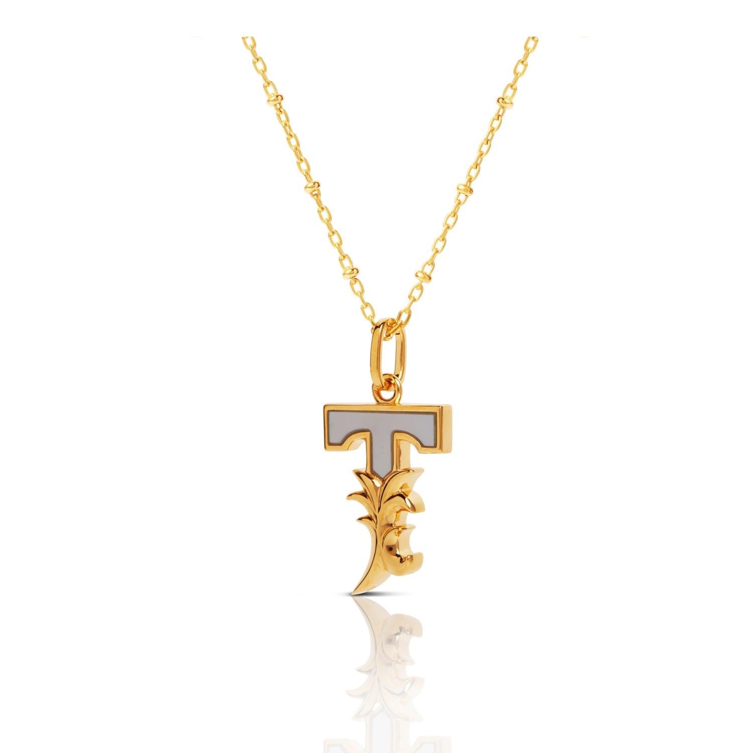 Gold Plated T Initial Necklace With Mother Of Pearl
