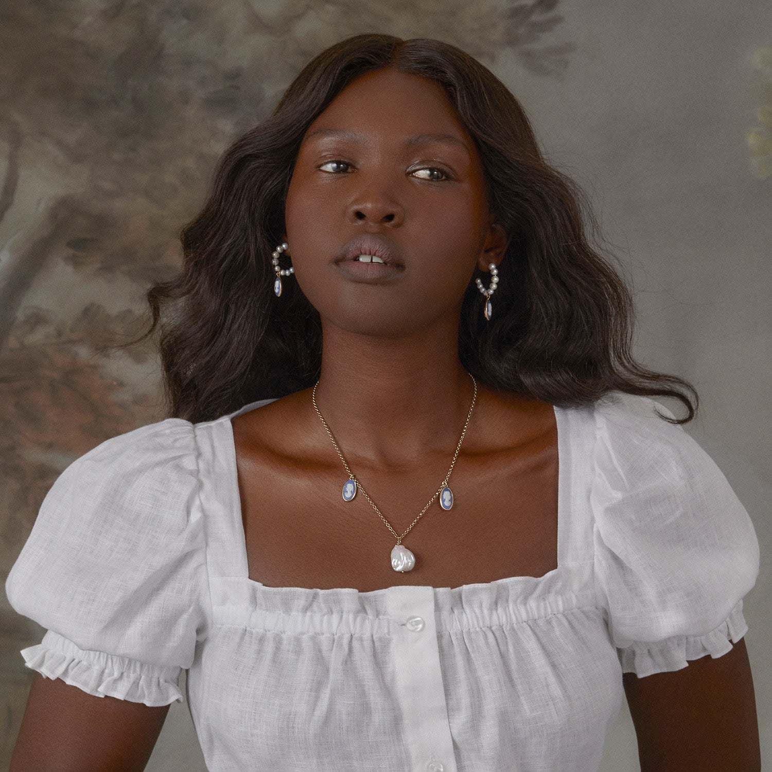 Medea Gold-Plated Blue Cameo And Pearl Necklace