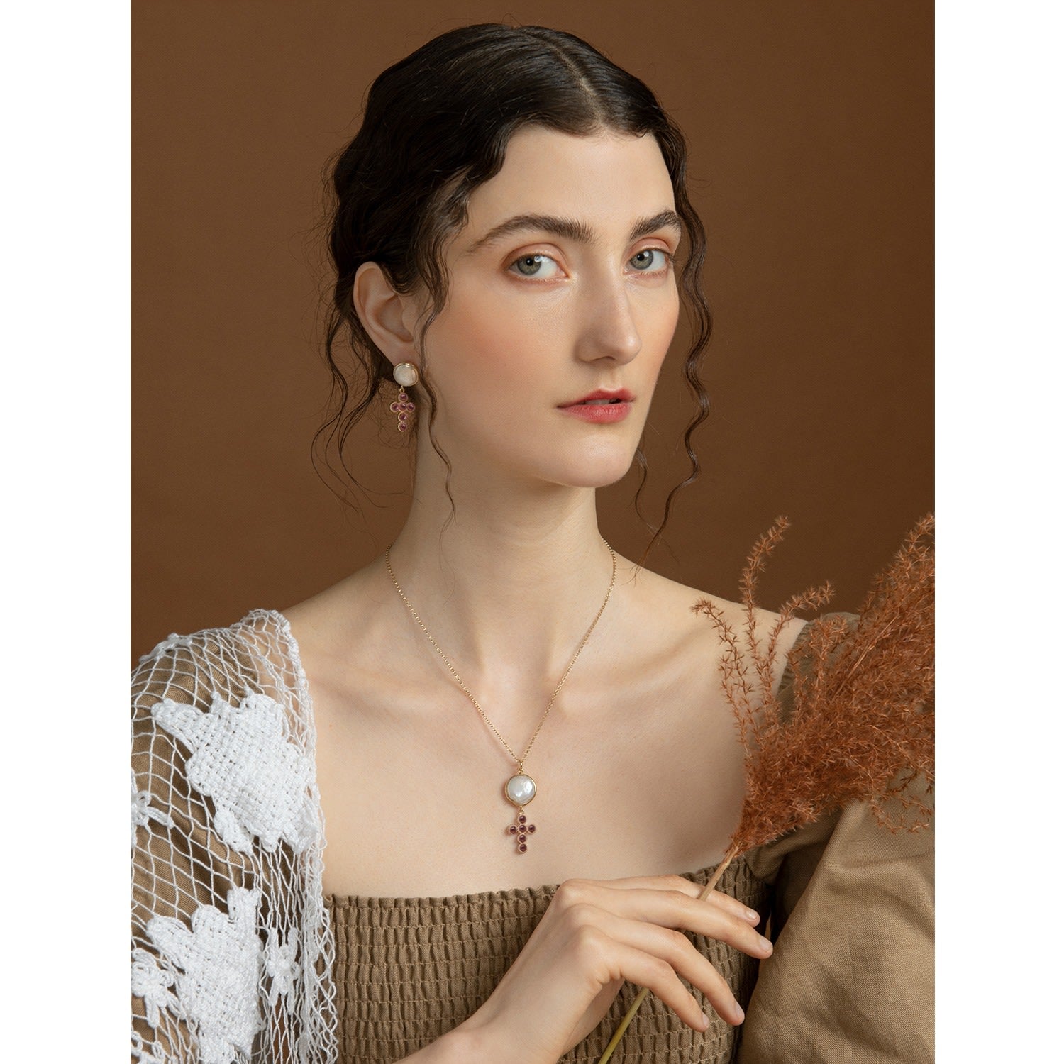 Hope Gold-Plated Garnet Cross Earrings