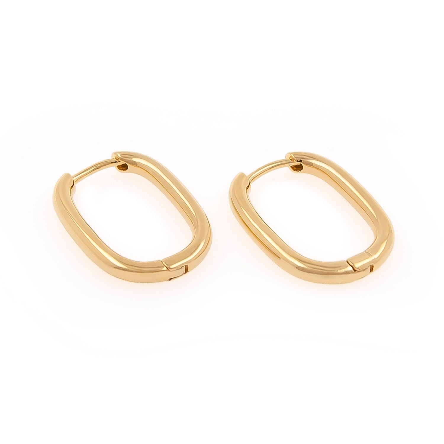 Gold Oval Link Huggie Hoop Earrings