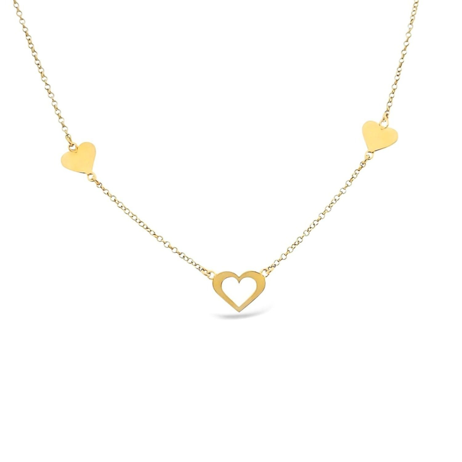 Three Hearts With One Open Heart Necklace-Gold