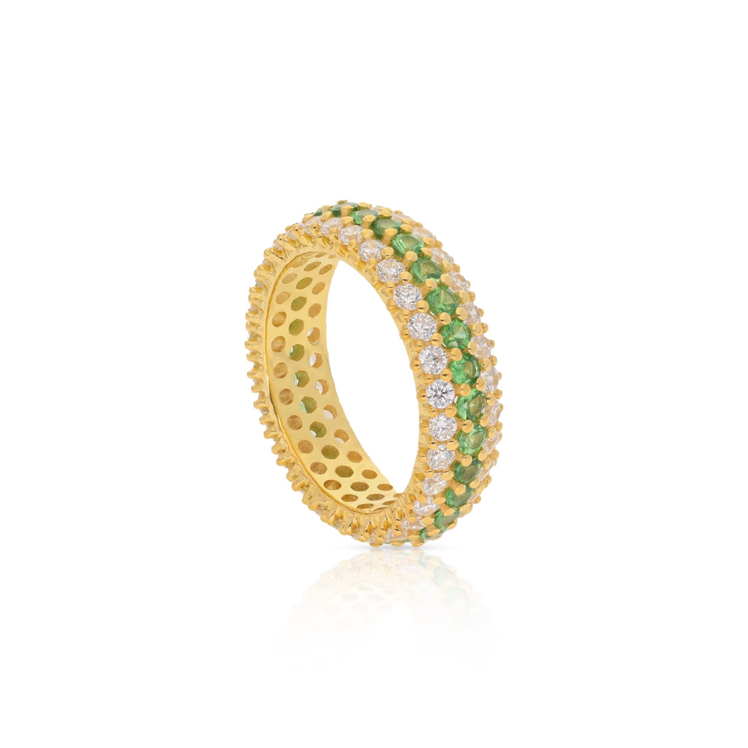 14K Gold Plated, Green Dome Ring - Tsavorite