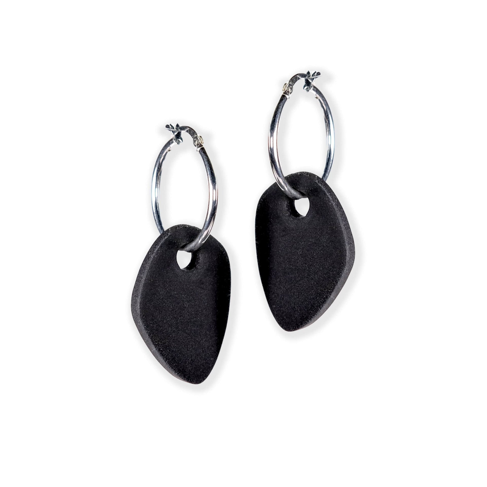 Modern Art Drop Charm Hoop Earrings In Black