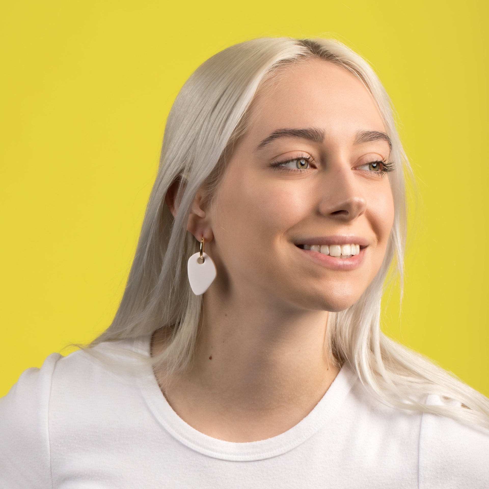 Modern Art Drop Charm Hoop Earrings In White