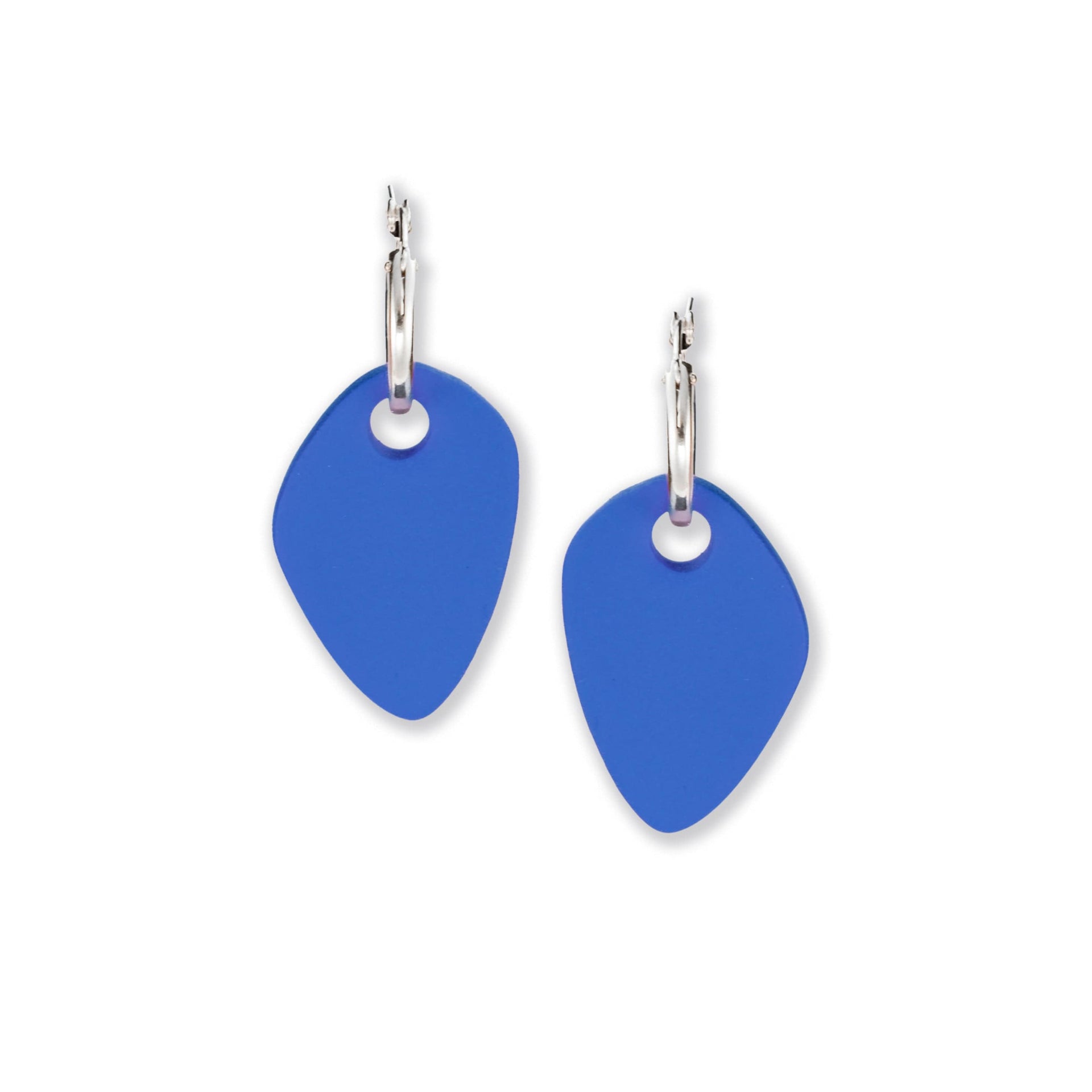 Modern Art Drop Charm Hoop Earrings In Blue