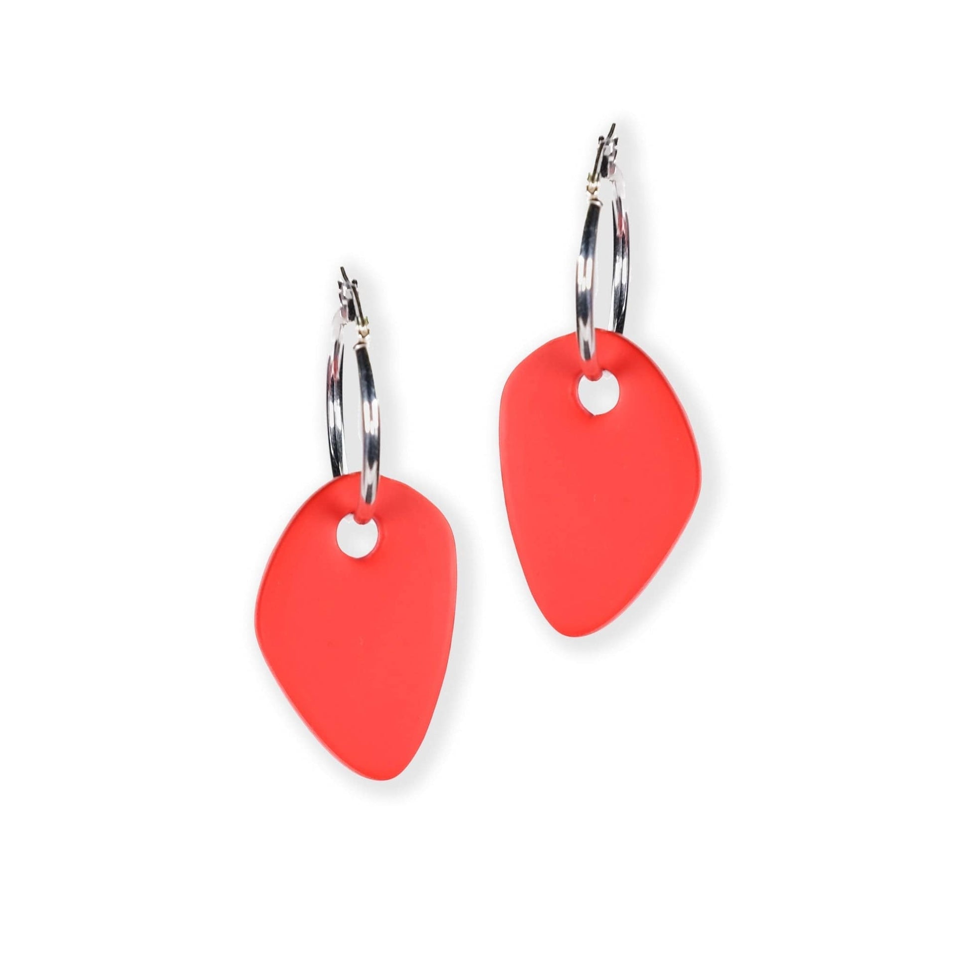 Modern Art Drop Charm Hoop Earrings In Red