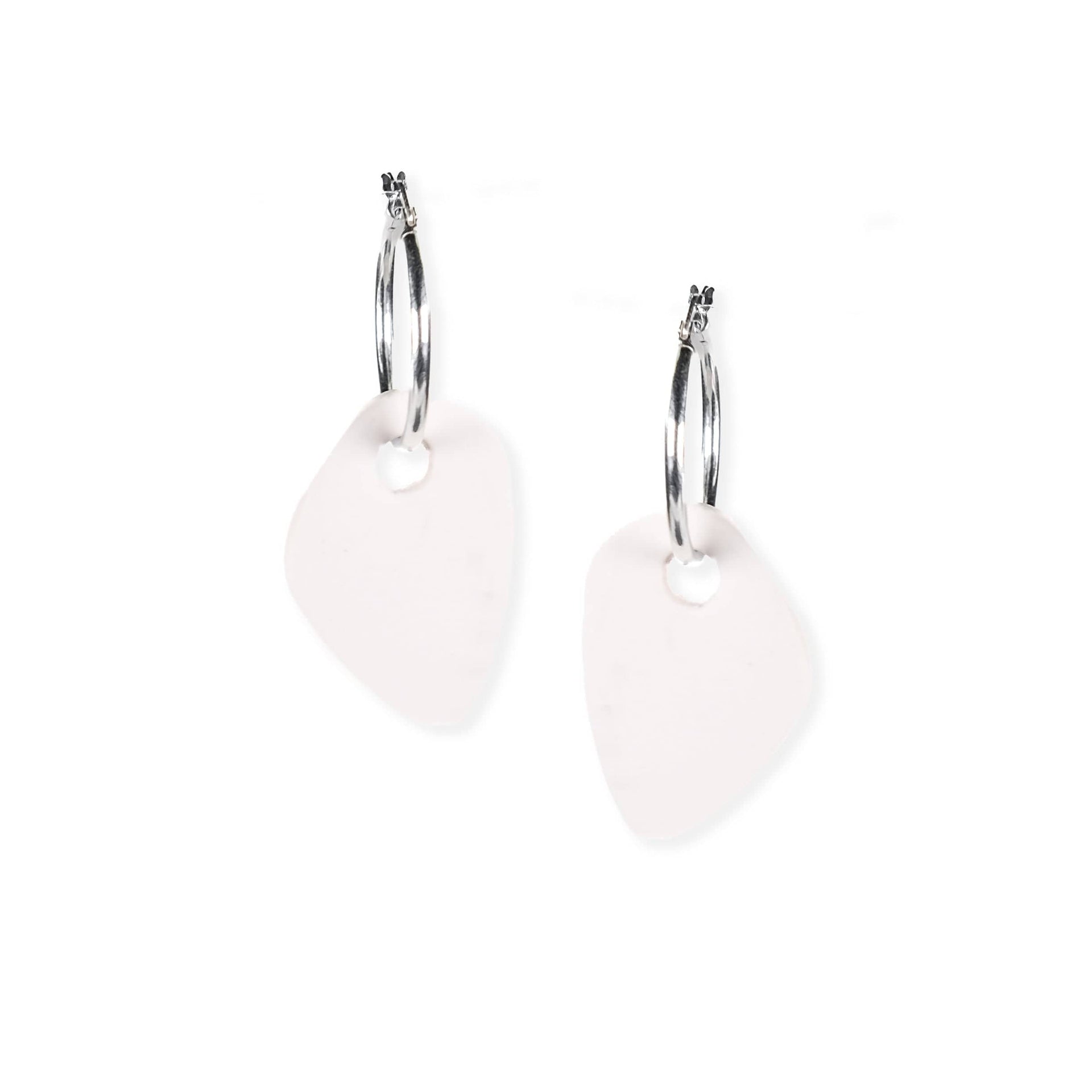 Modern Art Drop Charm Hoop Earrings In White
