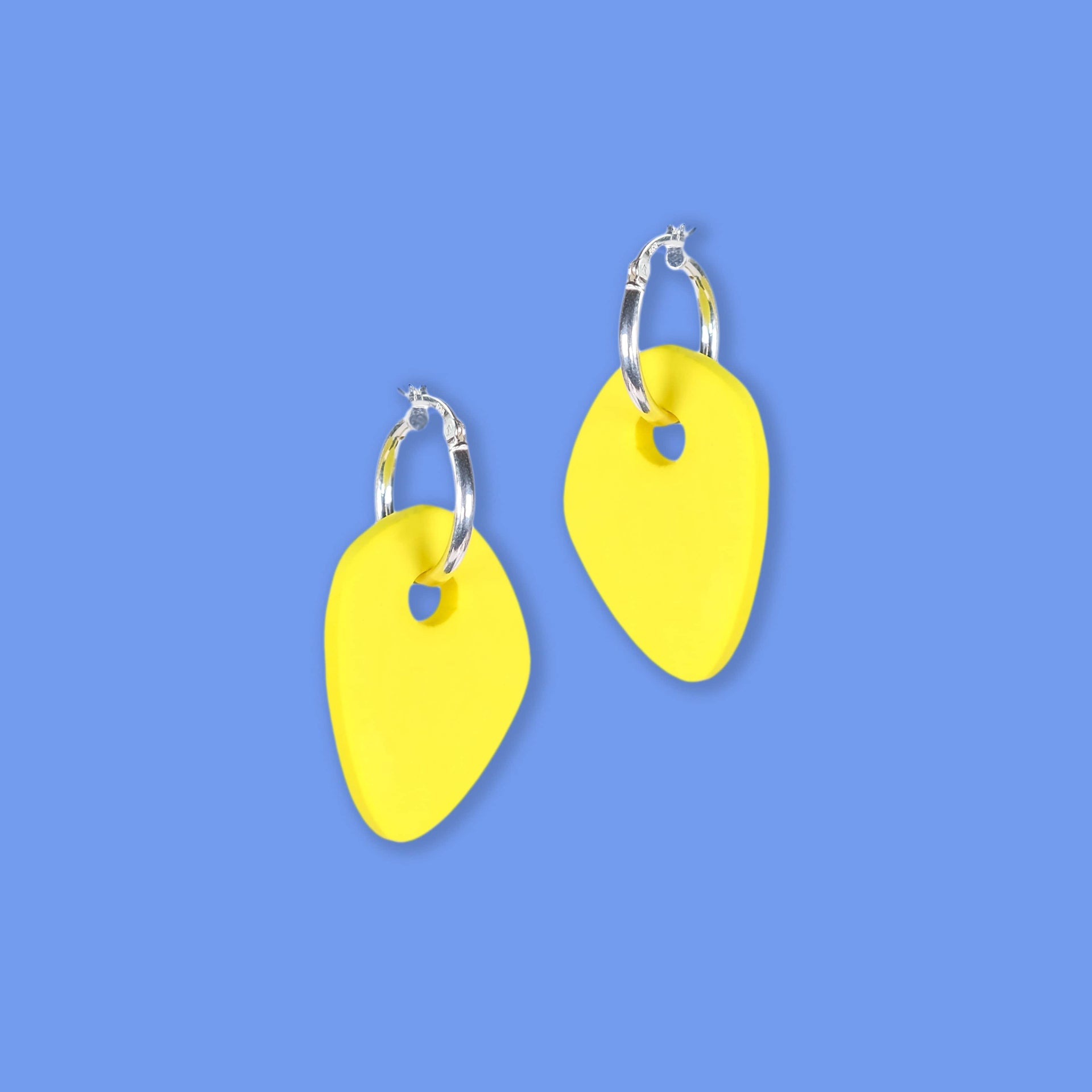 Modern Art Drop Charm Hoop Earrings In Yellow