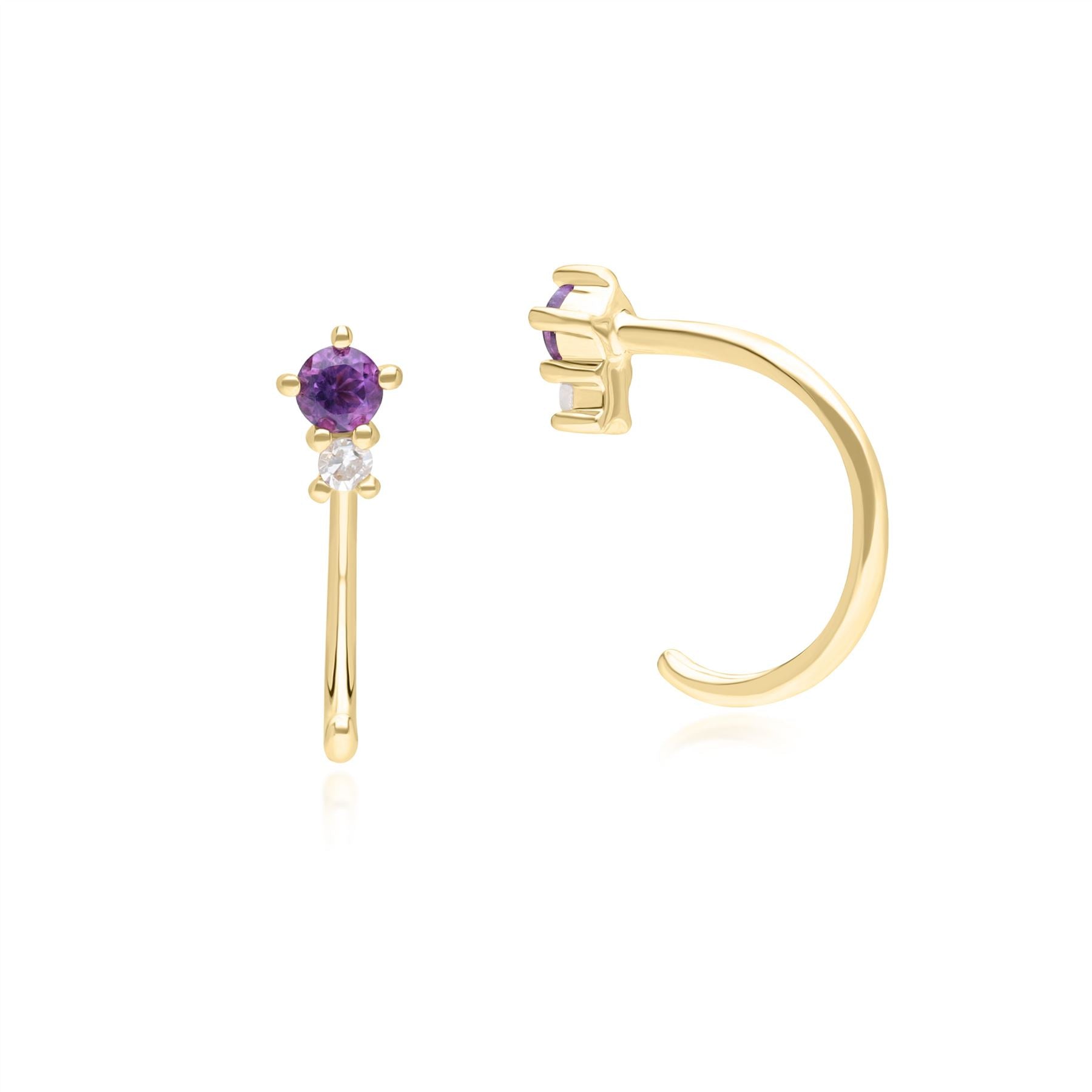 Amethyst Diamond Pull Through Hoop Earrings In Yellow Gold