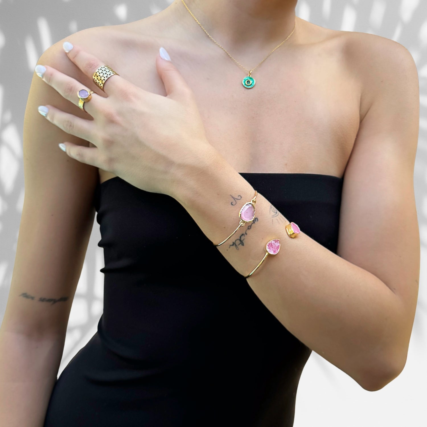 Cleopatra Pink Quartz Gemstone Gold Ring - Pink