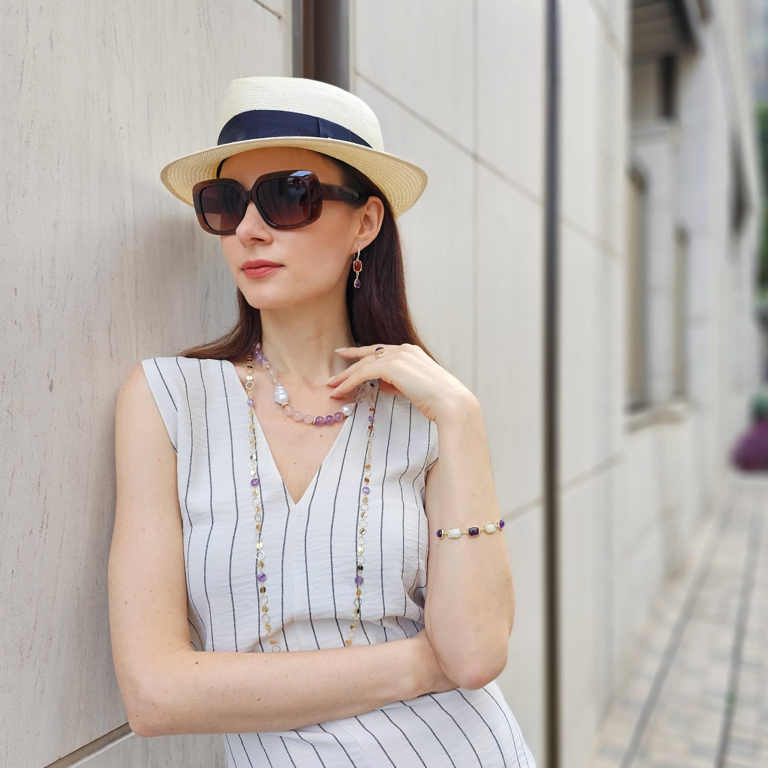 Modern Style Amethyst Long Chain Necklace