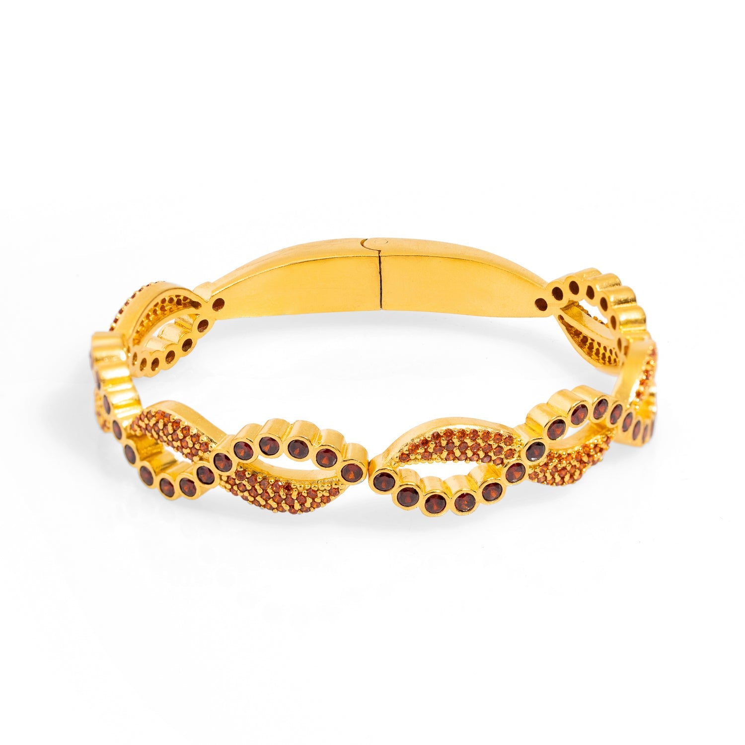 Modern Style Carnelian Gemstone & Gold Bangle Bracelet - Red