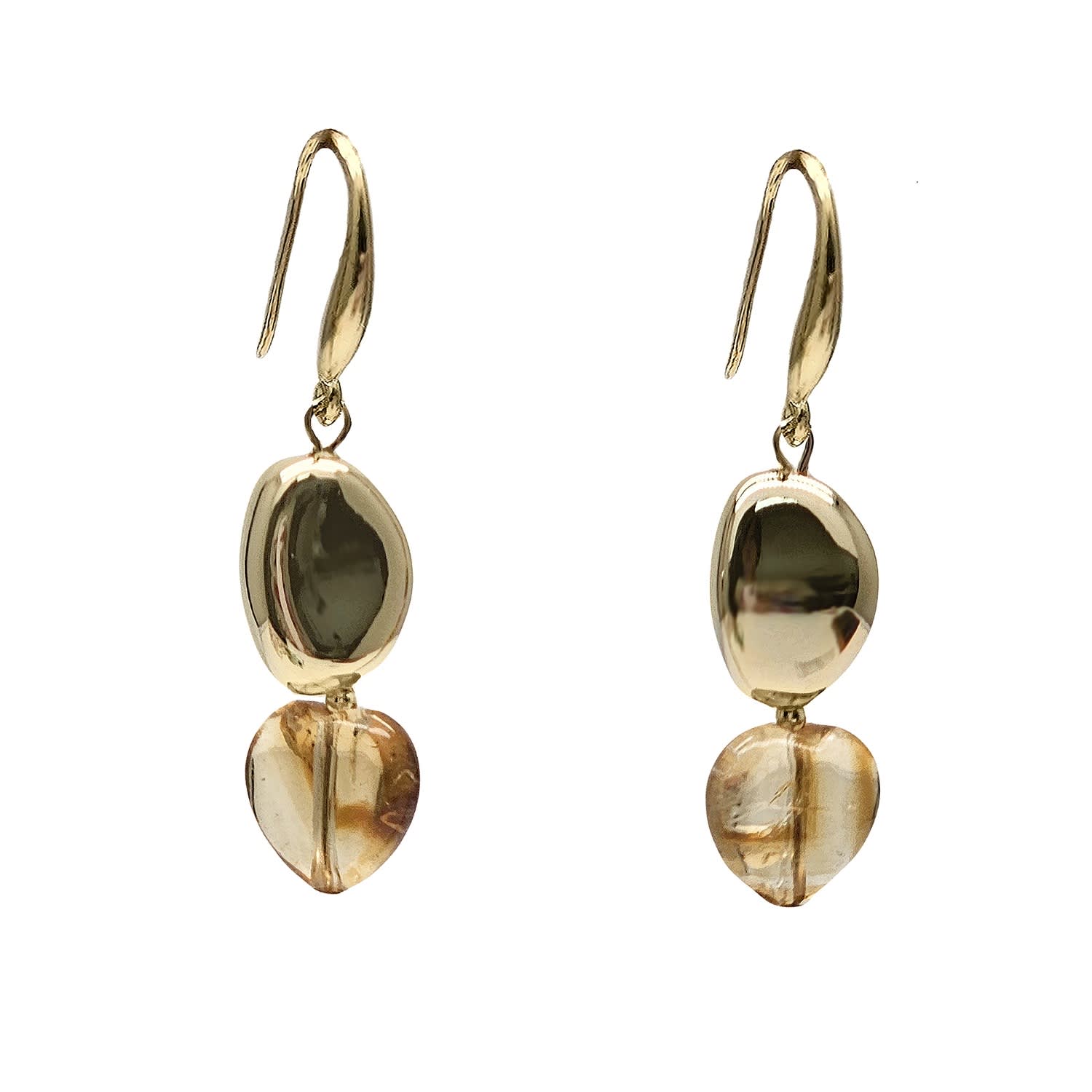 Modern Style Heart Citrine Dangle Earrings