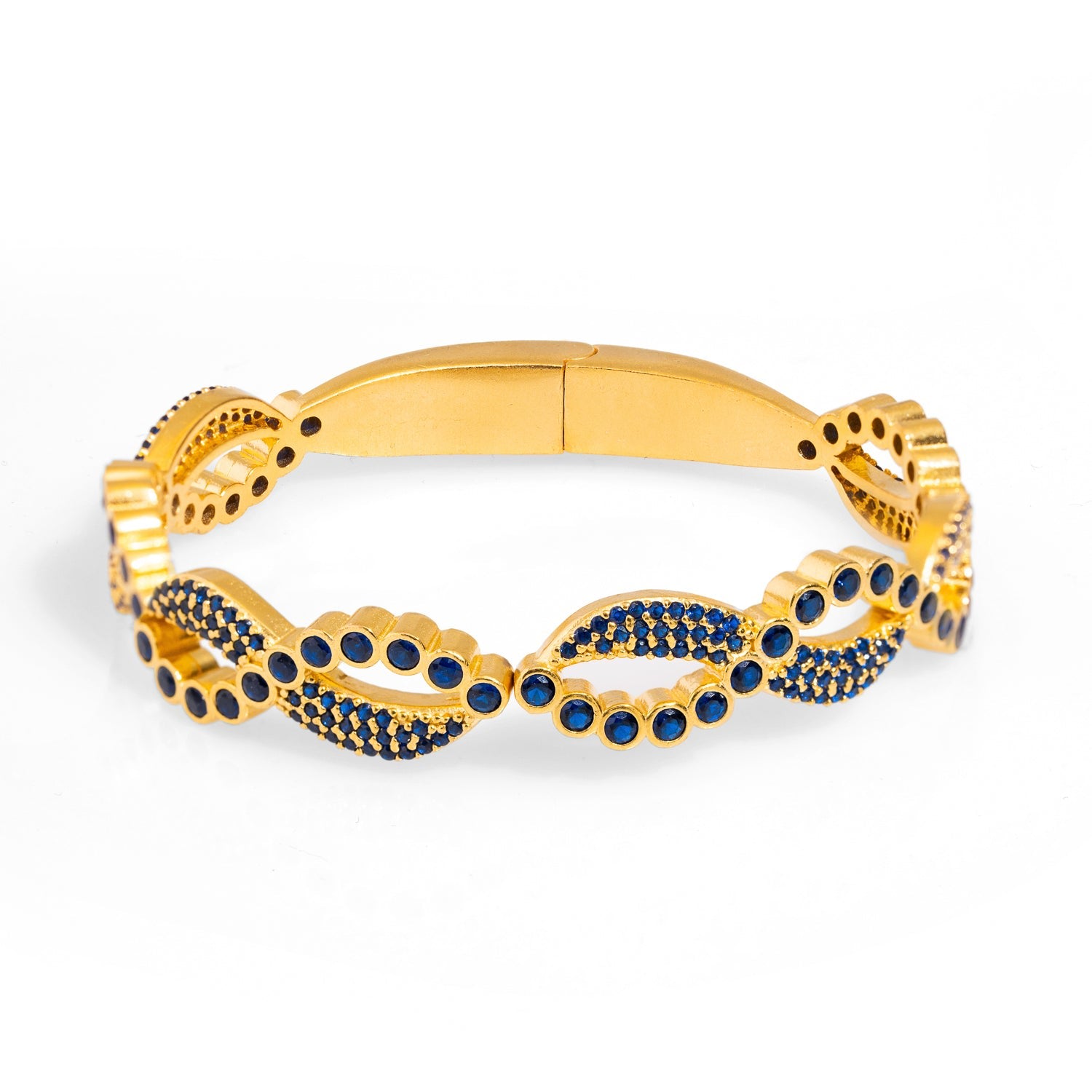 Modern Style Sapphire Gemstone & Gold Bangle Bracelet - Blue