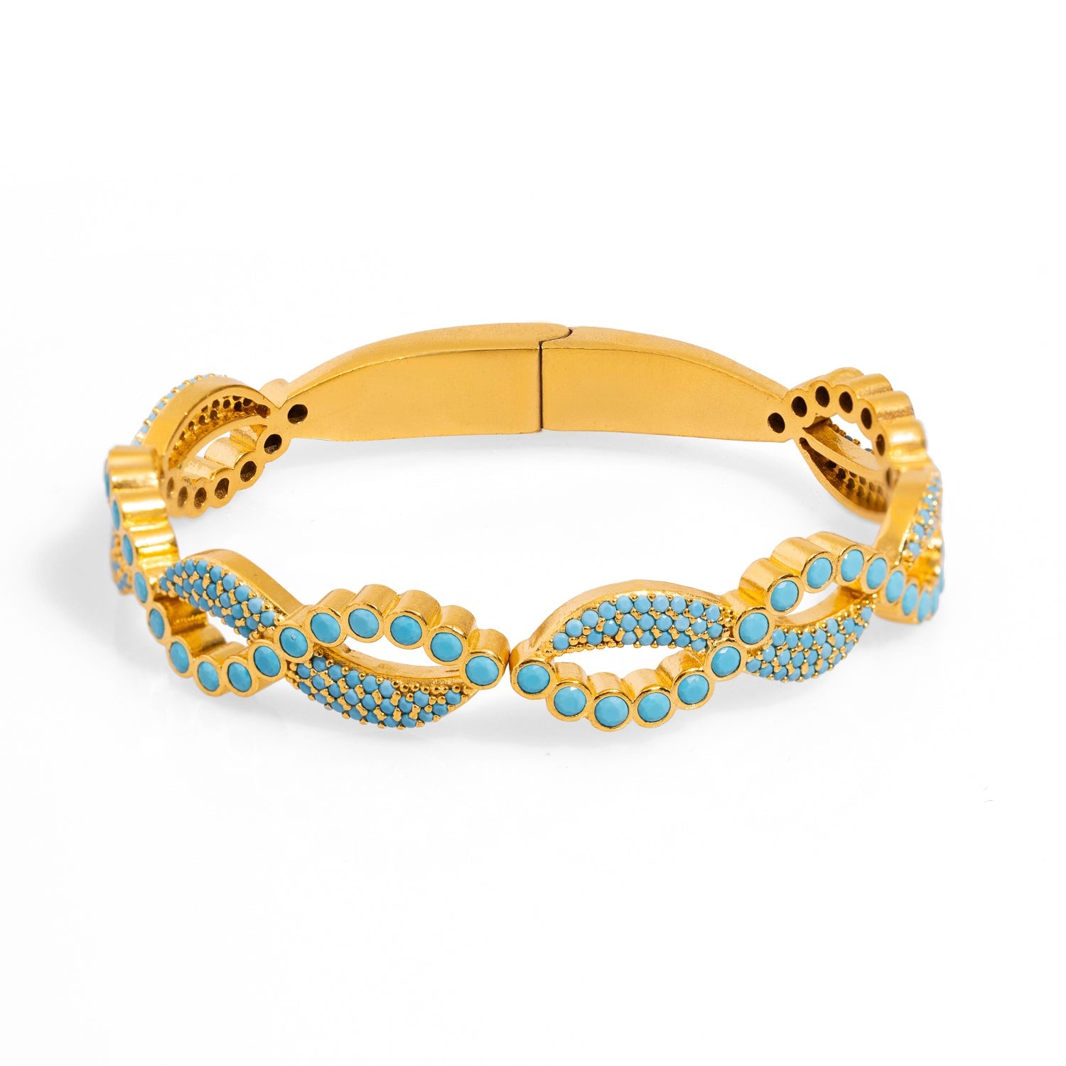 Modern Style Turquoise Gemstone & Gold Bangle Bracelet - Turquoise