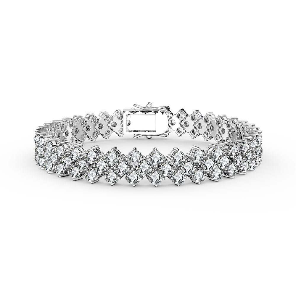 Rachel Glauber Modern White Gold Plated Cubic Zirconia Three Row Bracelet
