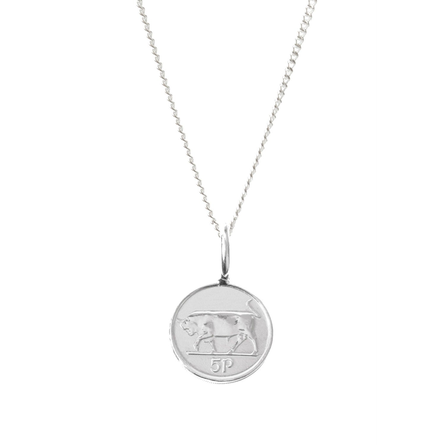 Irish 5P Coin Necklace In Sterling Silver