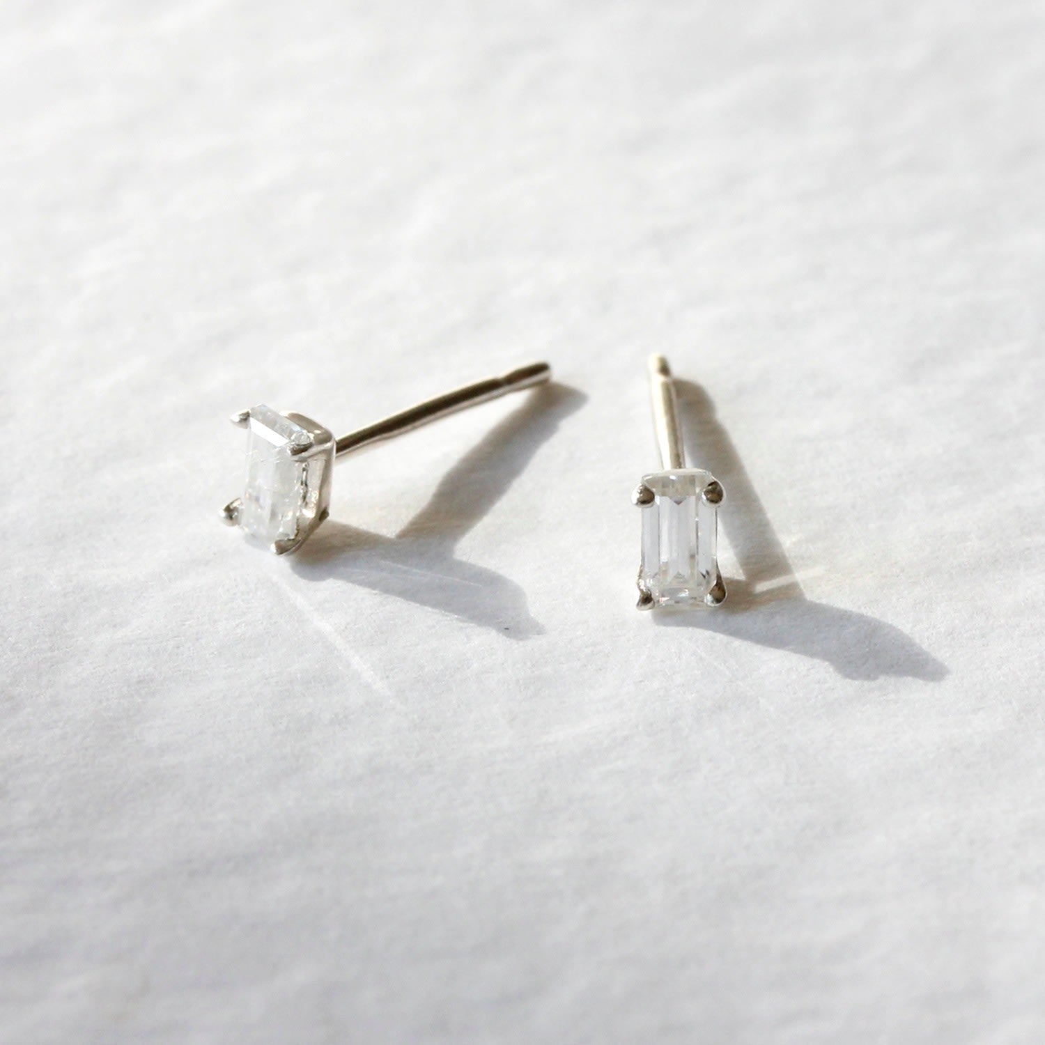 Moissanite Baguette Earrings - Silver