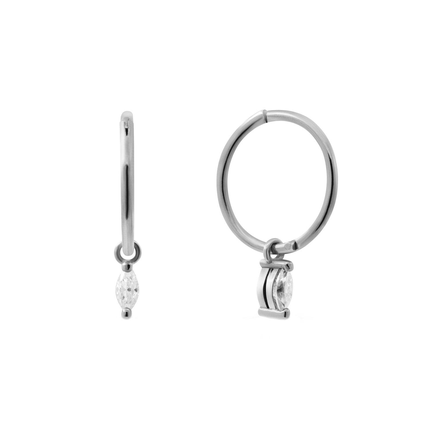 Moissanite Clicker Hoop Earrings - Silver