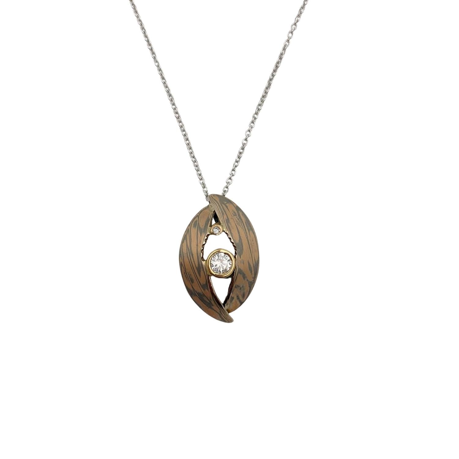 Mokume Gane Pendant Rose Gold With Palladium And Diamonds