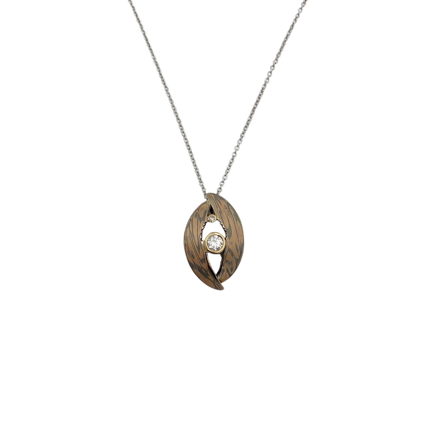 Mokume Gane Pendant Rose Gold With Palladium And Diamonds