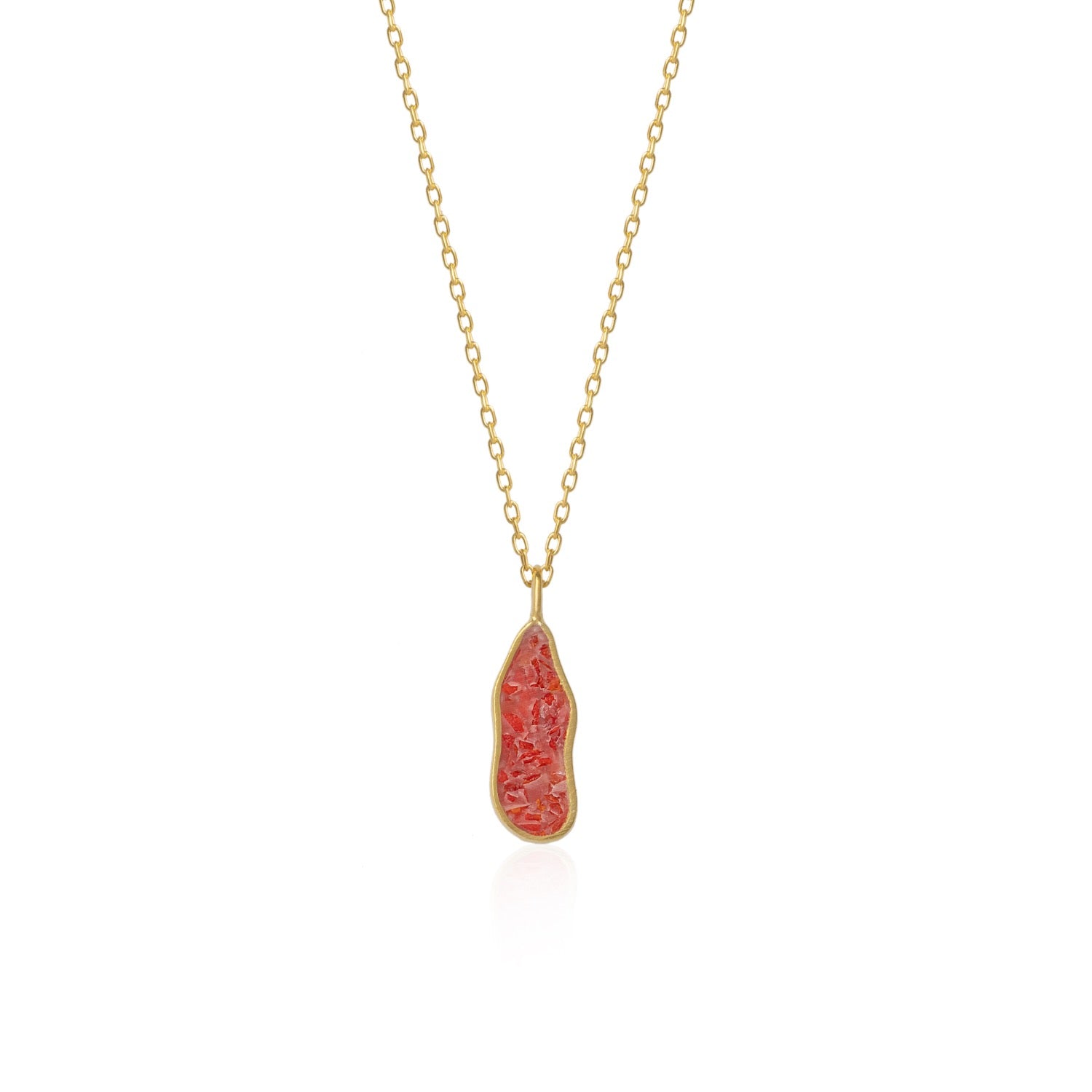 Molten Coral Amber Sterling Silver Gold Plated Pendant Necklace Coral