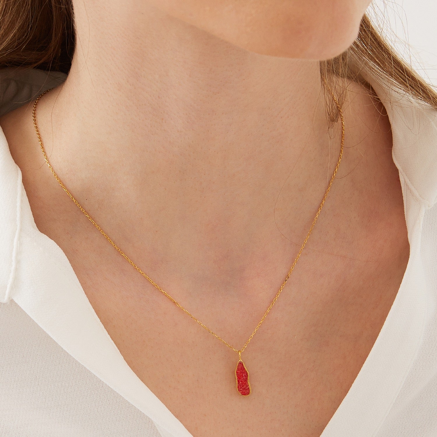 Molten Coral Amber Sterling Silver Gold Plated Pendant Necklace Coral