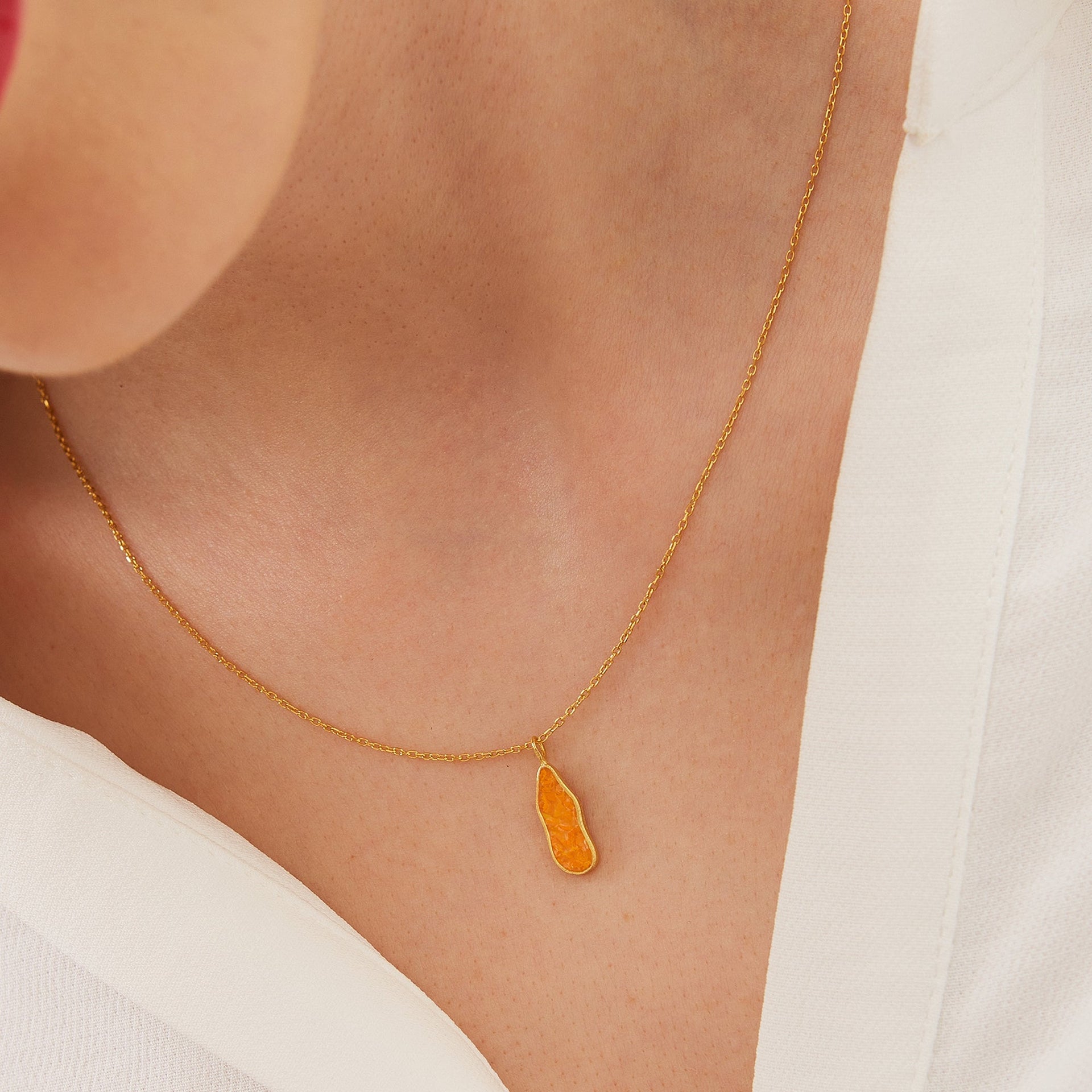 Molten Coral & Amber Sterling Silver Gold Plated Pendant Necklace - Amber