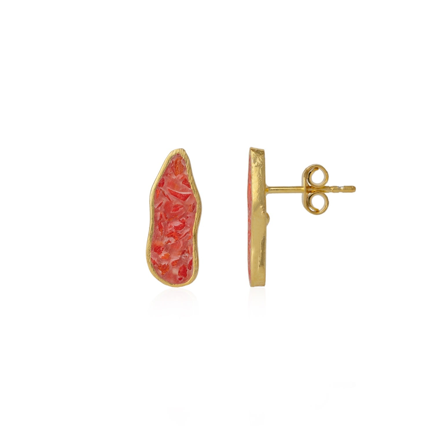 Molten Dripping Coral & Amber Sterling Silver Gold Plated Earring - Coral