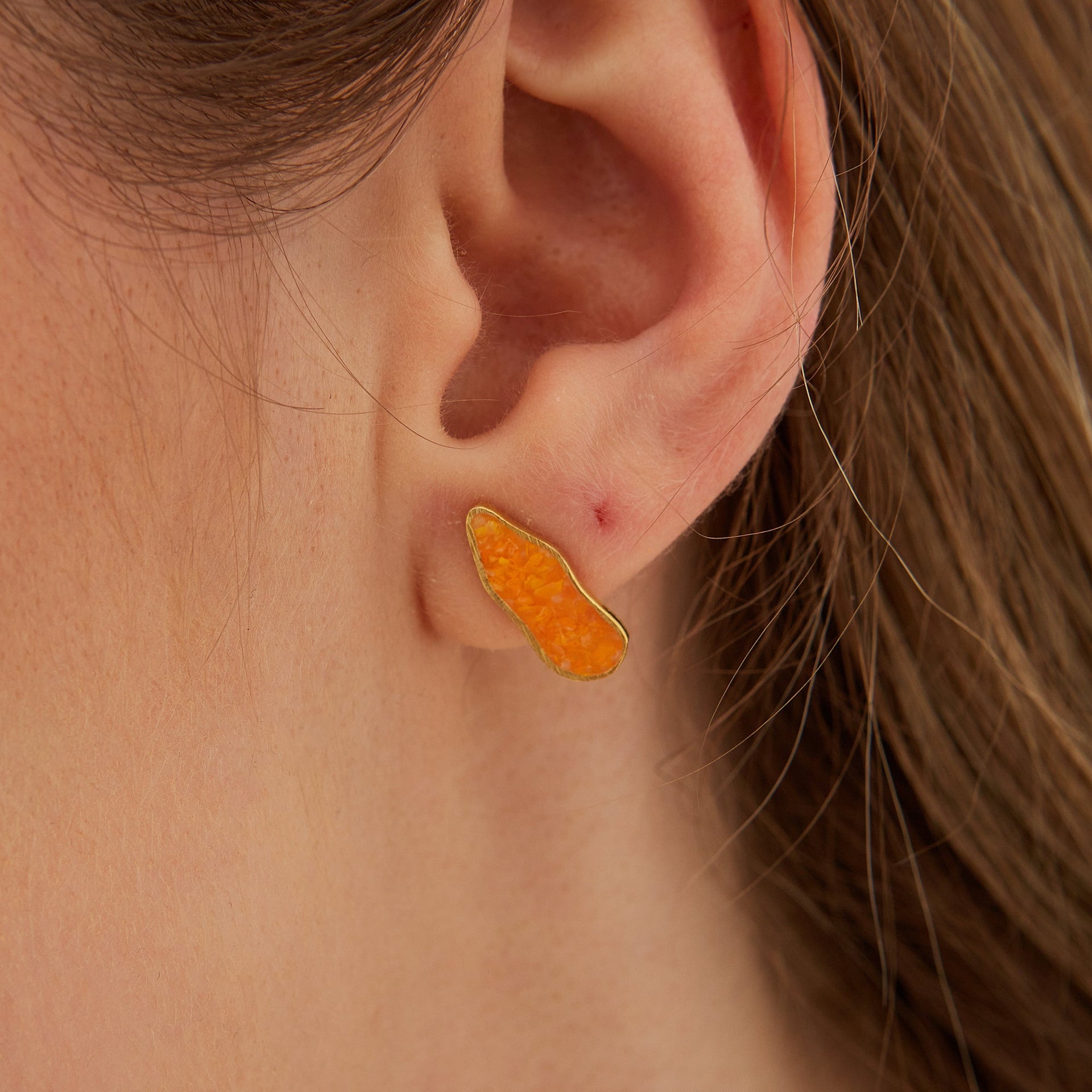 Molten Dripping Coral & Amber Sterling Silver Gold Plated Earring - Amber