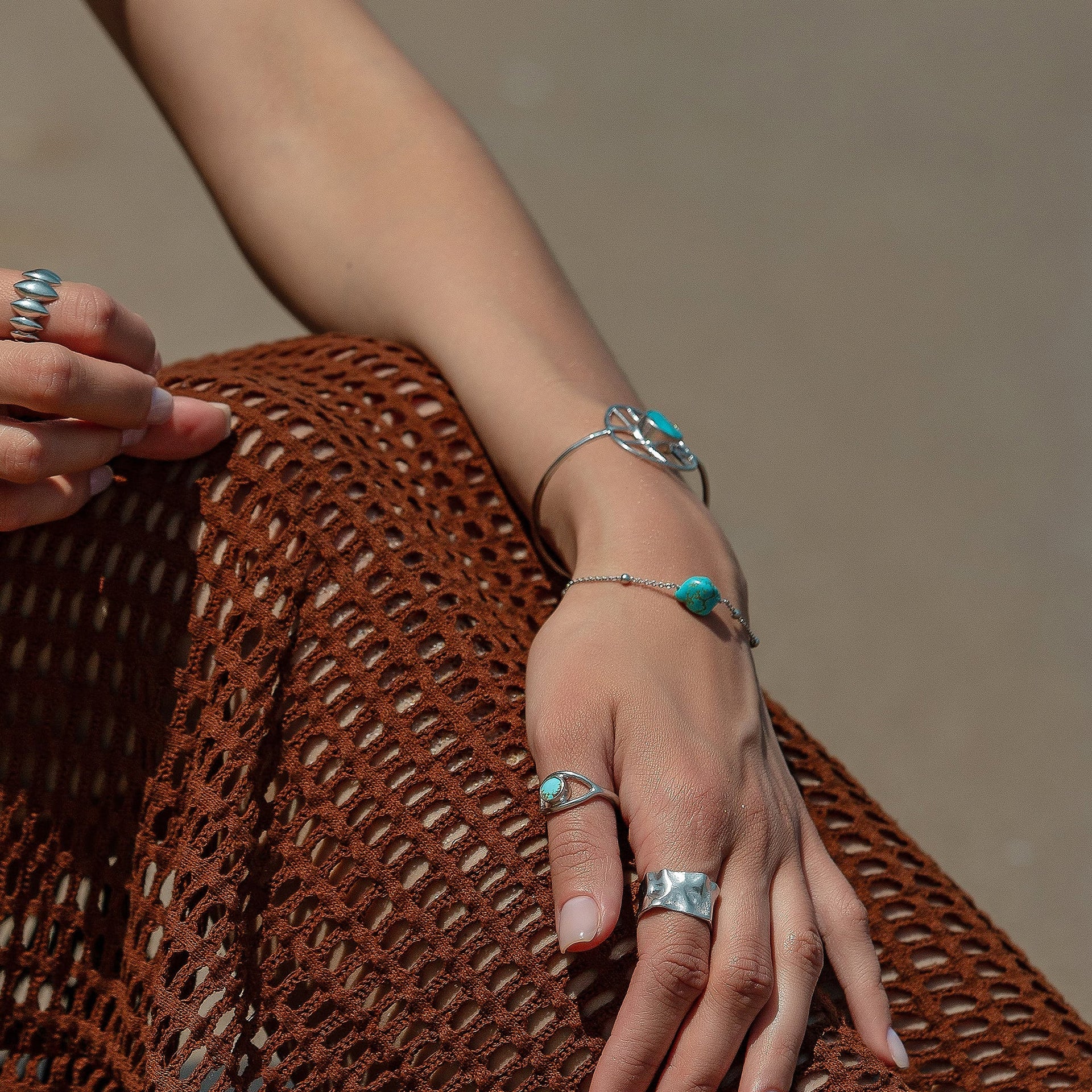 Turquoise Beaded Chain Silver Bracelet