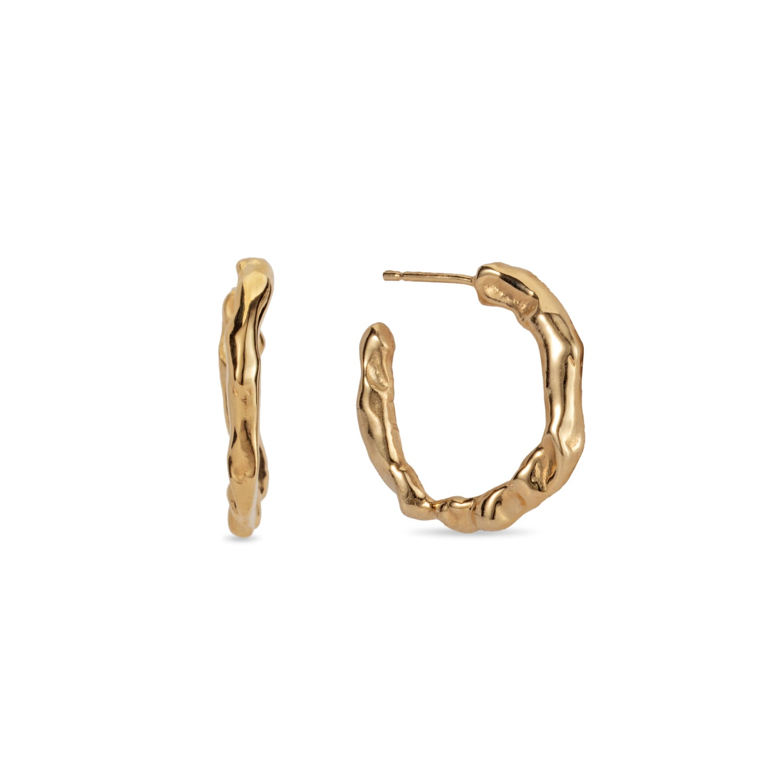 Molten Solid Nine Carat Gold Hoop Earrings