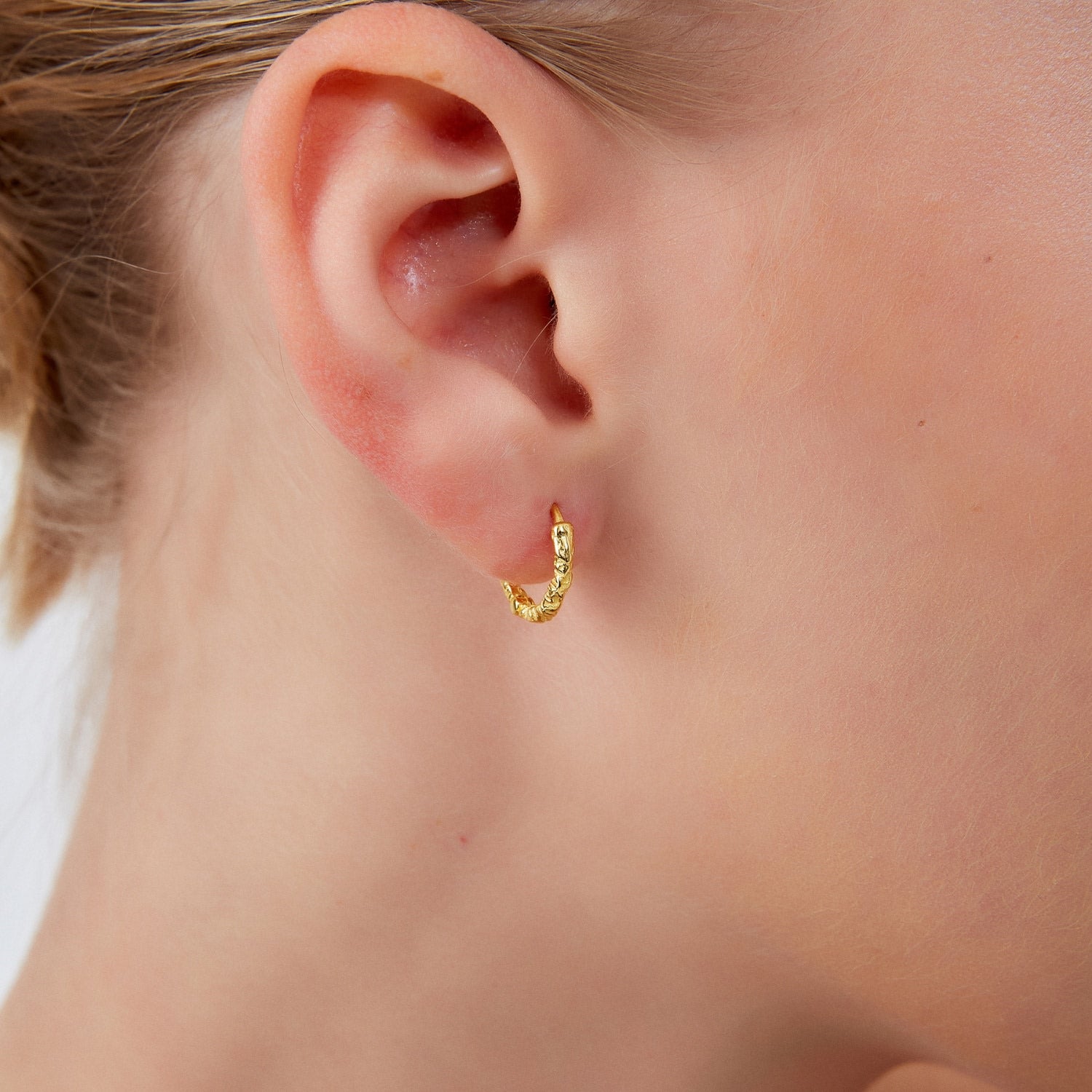 Molten Sterling Silver Textured Hoop Earring Wavy - Rose Gold