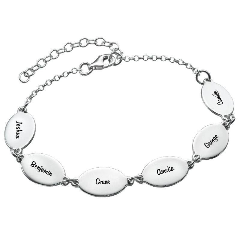 Mom Bracelet with Kids Names - Oval Design in Sterling Silver