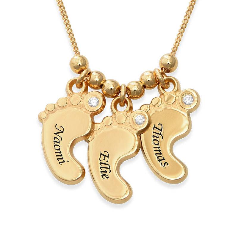 Push Present - Baby Feet Necklace Gold Plated with Diamonds- Mom Jewelry - Mom Necklace