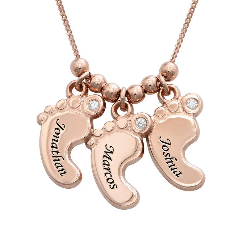 Mom Jewelry - Baby Feet Necklace Rose Gold Plated with Diamonds