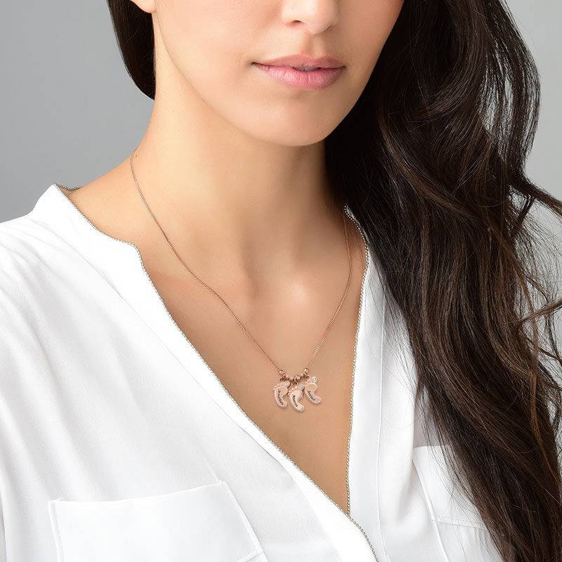 Mom Jewelry - Baby Feet Necklace Rose Gold Plated with Diamonds
