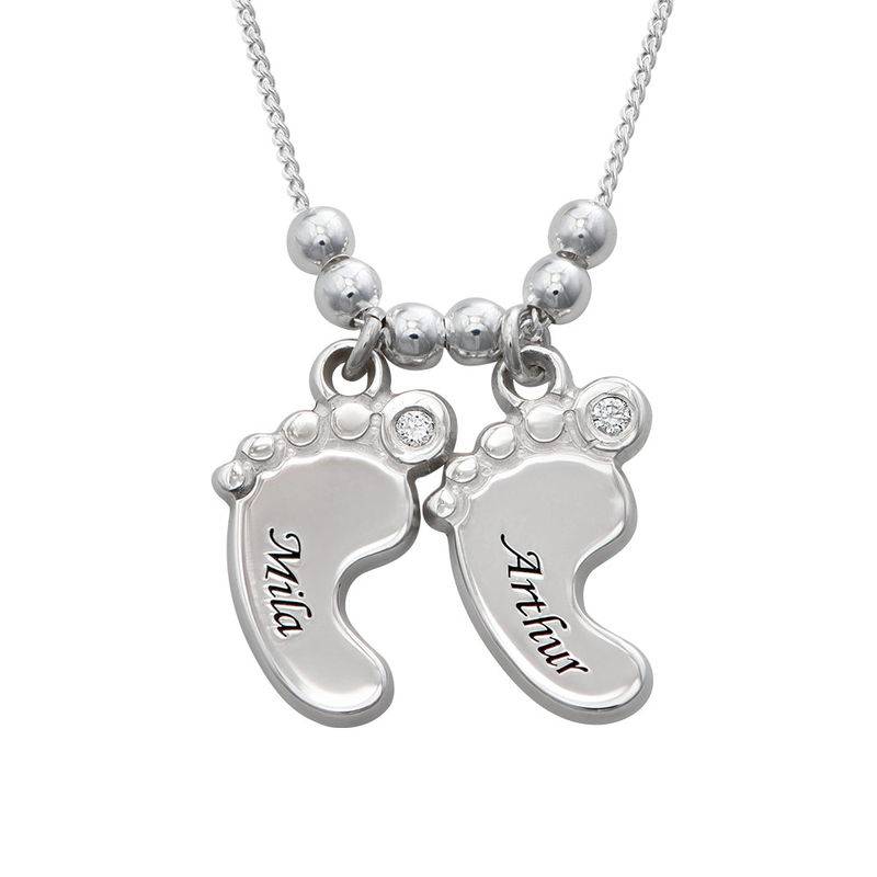 Push Present - Mom Jewelry - Baby Feet Necklace Sterling Silver with Diamonds