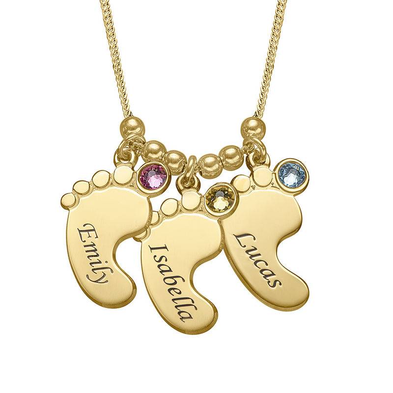 Gift for Mother - Baby Feet Necklace with Gold Plating - Personalized Necklace for Mom with Children's Names - Push Present for Her