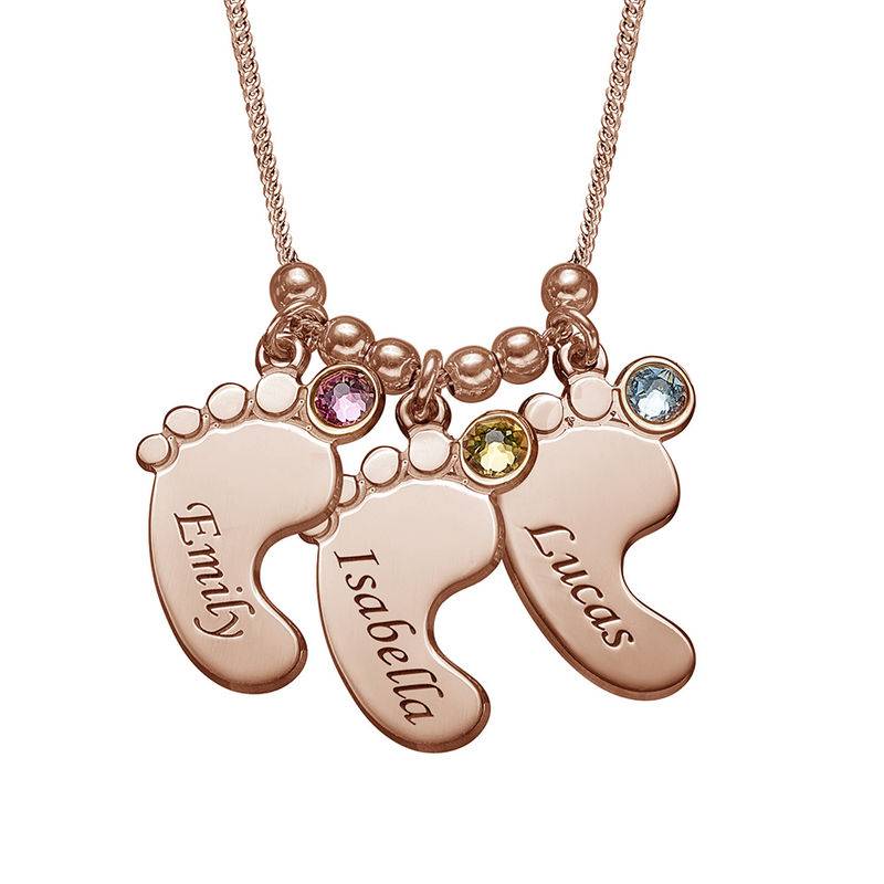 Birthstone Gifts for Mom - Baby Feet Necklace with Rose Gold Plating
