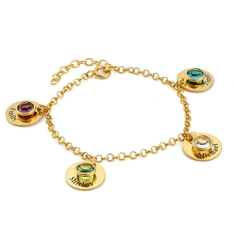 Mom Personalized Charms Bracelet with Birthstone Crystals in Gold Plating
