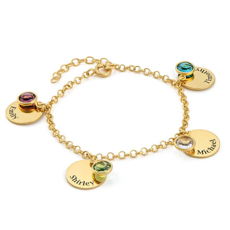 Mom Personalized Charms Bracelet with Birthstone Crystals in Gold Plating