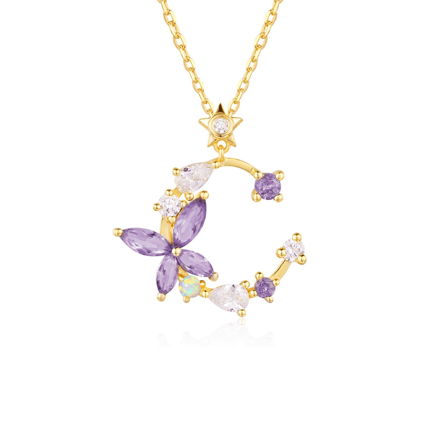 Monarch Butterfly Amethyst Opal Necklace Yellow Gold Vermeil