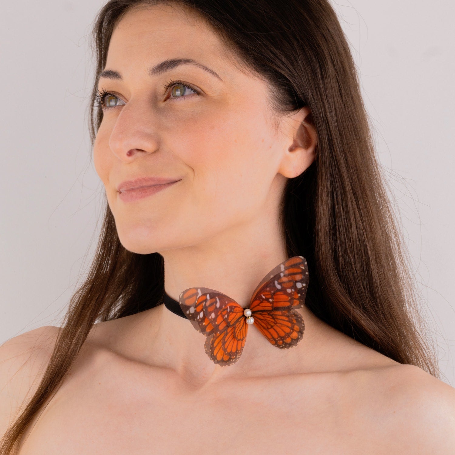 Monarch Butterfly Ribbon Tie Choker Necklace Black Ribbon