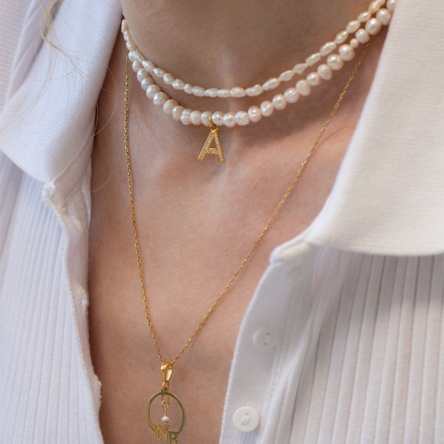 Mono Letter Pearl Necklace M
